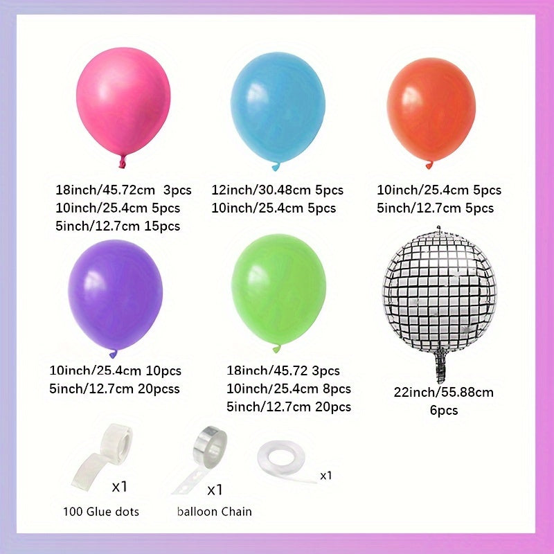 113pcs Disco 4D Aluminum Film Balloon Garland Set Purple Green Orange