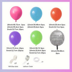 113pcs Disco 4D Aluminum Film Balloon Garland Set Purple Green Orange