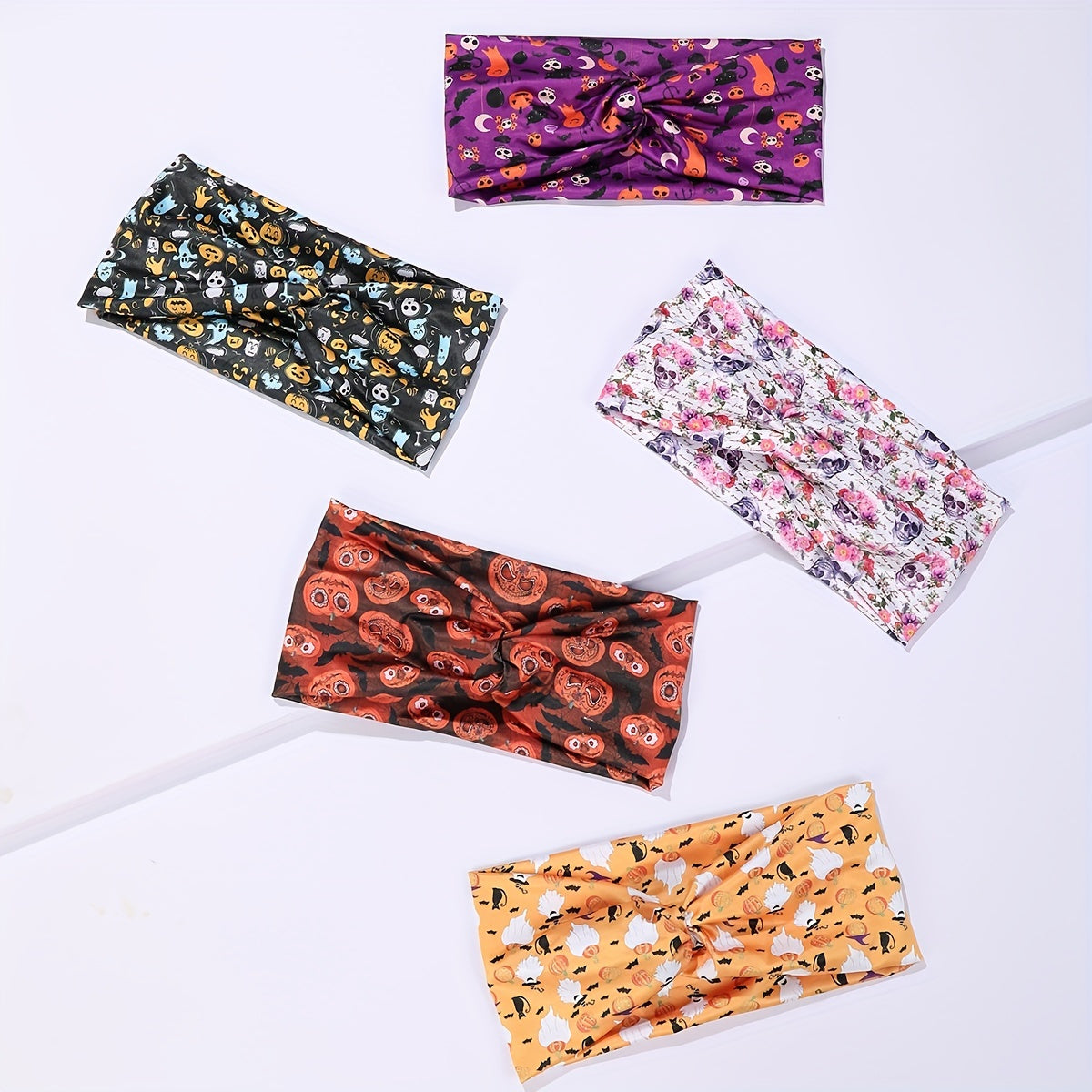 5pcs Halloween Skull Print Head Band Elastic Hairband Cartoon Headband