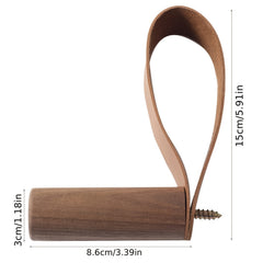 Wooden Hook w/ PU Leather Strap Wall Hook Coat Hanger