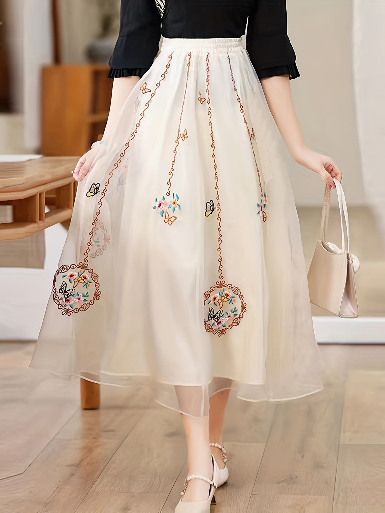 High Waist Embroidered Skirt Ethnic Style Retro Casual