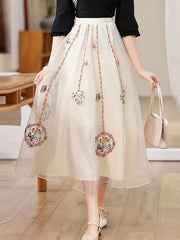 High Waist Embroidered Skirt Ethnic Style Retro Casual