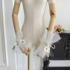 Floral Mesh Bridal Sleeve Covers with Wrist Corsage