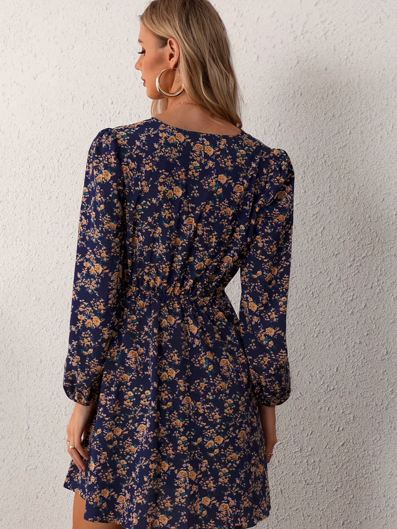 Boho Dress Women's Plus Floral Print Lantern Sleeve Mini Dress