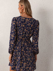 Boho Dress Women's Plus Floral Print Lantern Sleeve Mini Dress