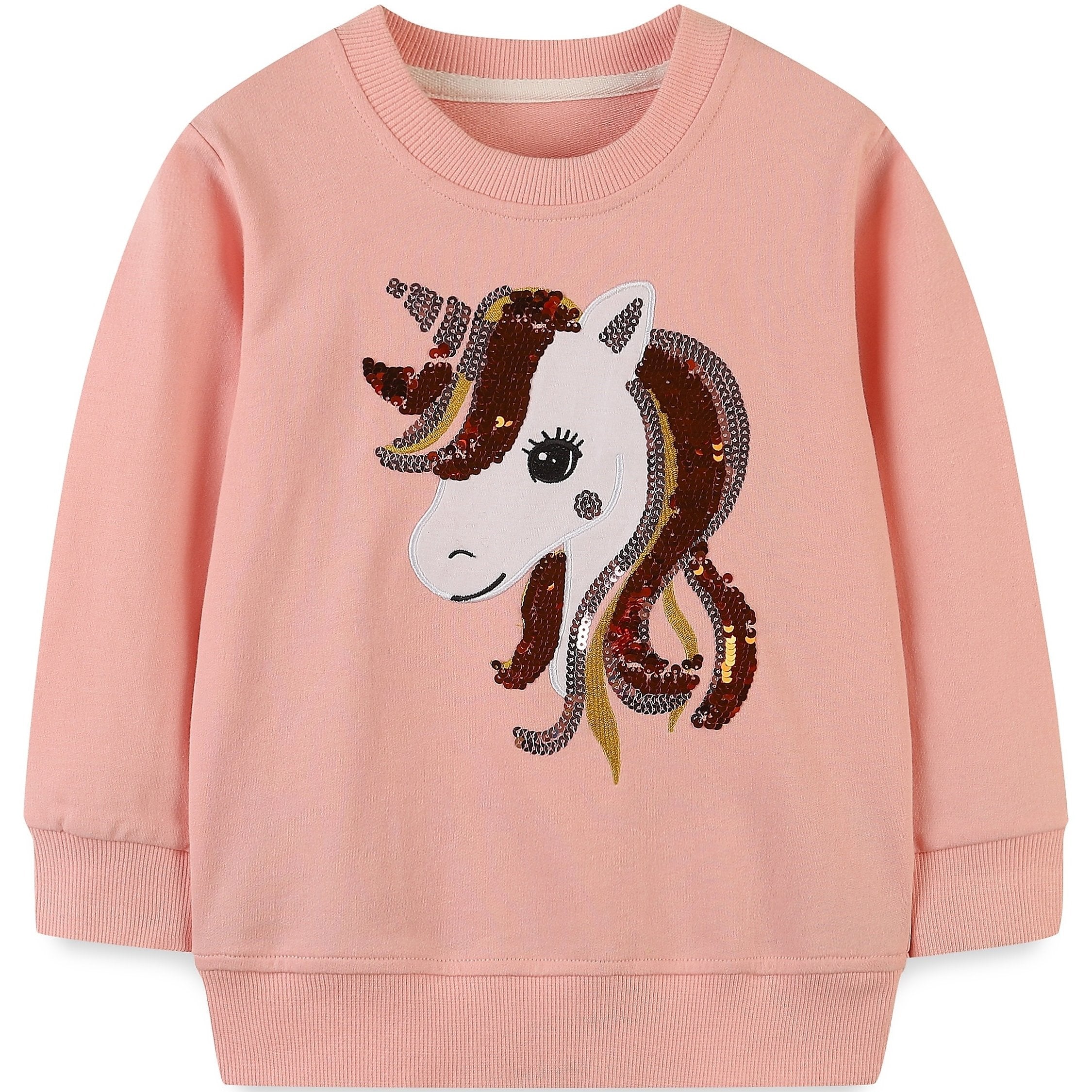 Girls' Sequin Unicorn Crew Neck Sweatshirt Long Sleeve Top