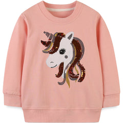 Girls' Sequin Unicorn Crew Neck Sweatshirt Long Sleeve Top