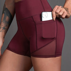 High Waist Mesh Insert Yoga Sports Shorts With Pocket Women's Activewear