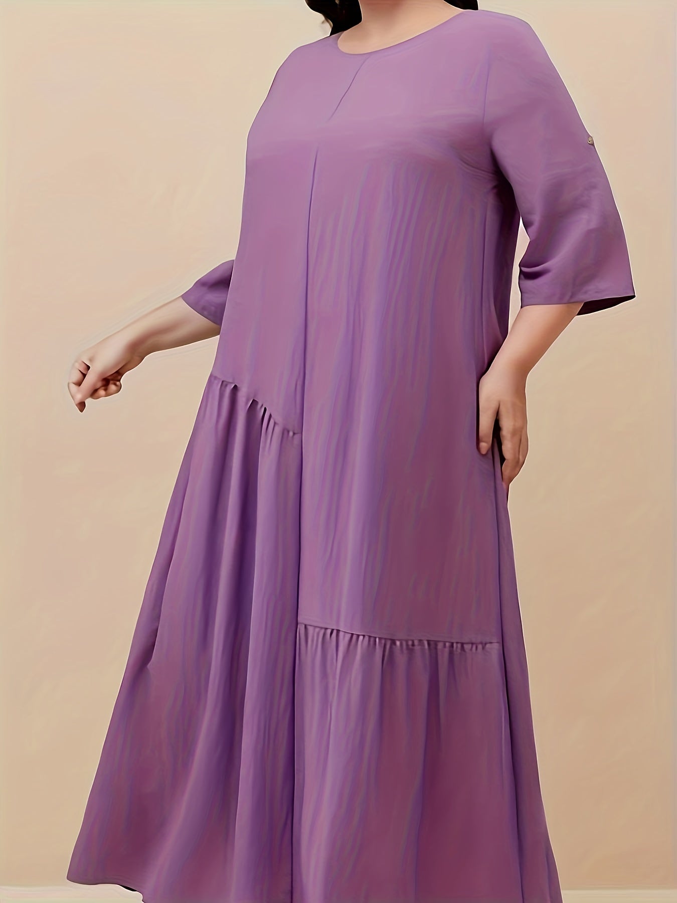 Kaftan Dress Women's Plus Solid Round Neck Asymmetrical