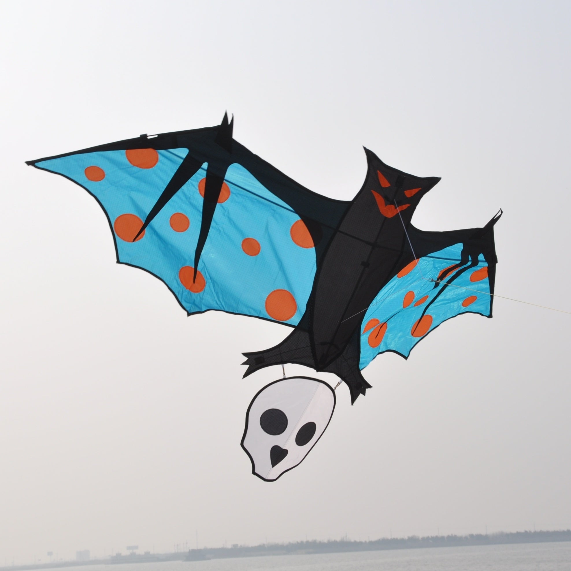 Bat Shaped Kite With Skull Tail Easy Setup Fly Family Outdoor Party Game
