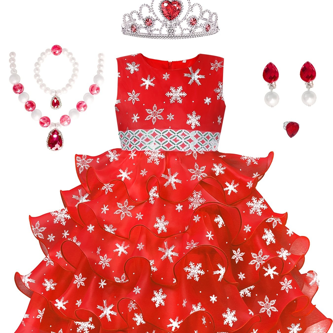 Girl's Christmas Costume Snowflake Sequin Decor Dress Kids Clothes For Party
