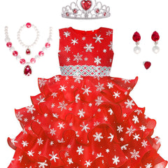 Girl's Christmas Costume Snowflake Sequin Decor Dress Kids Clothes For Party