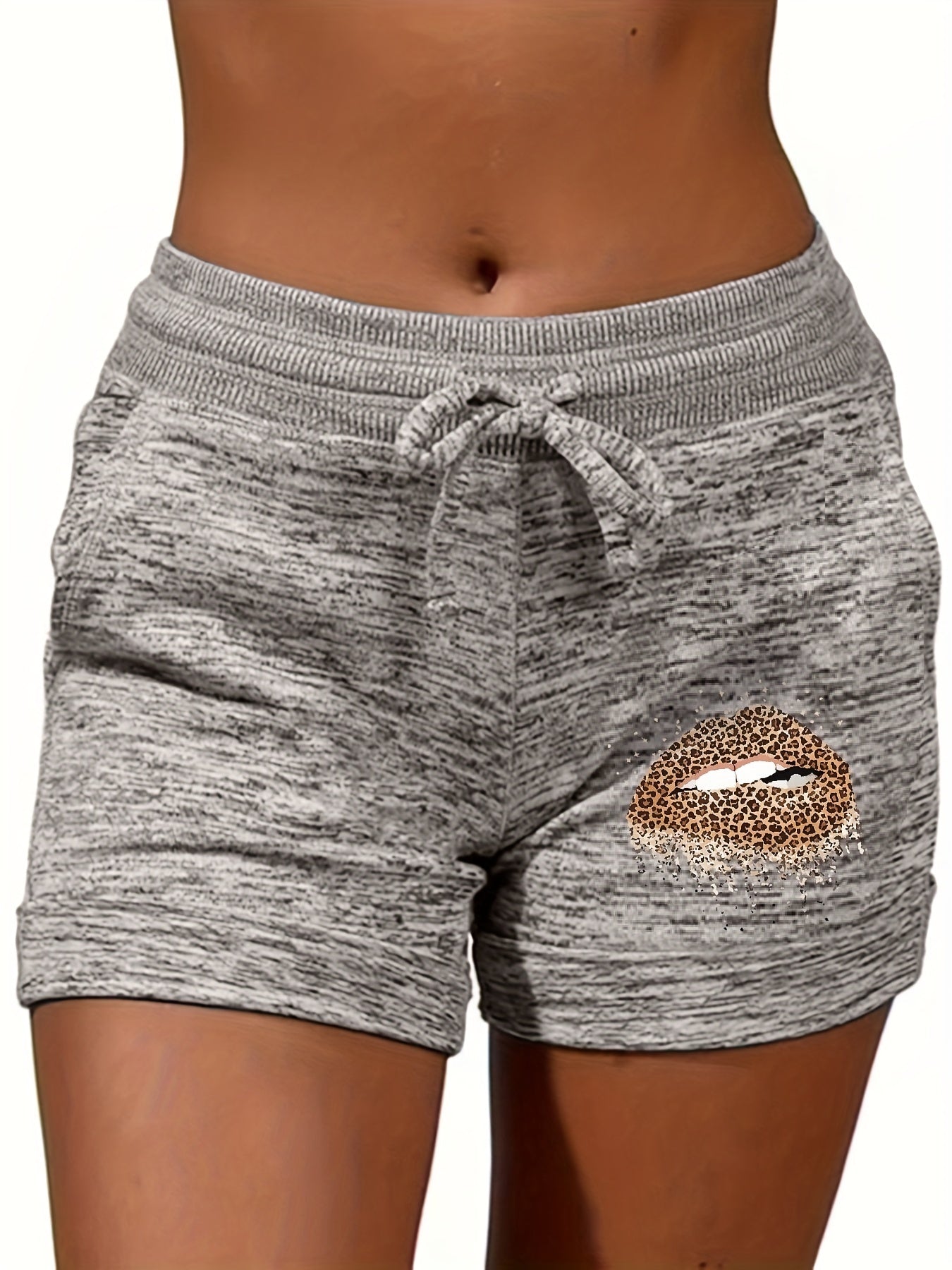 Leopard Lips Print Drawstring Shorts Casual Shorts for Spring & Summer