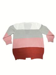 Colorblock Open Front Cardigan With Pockets