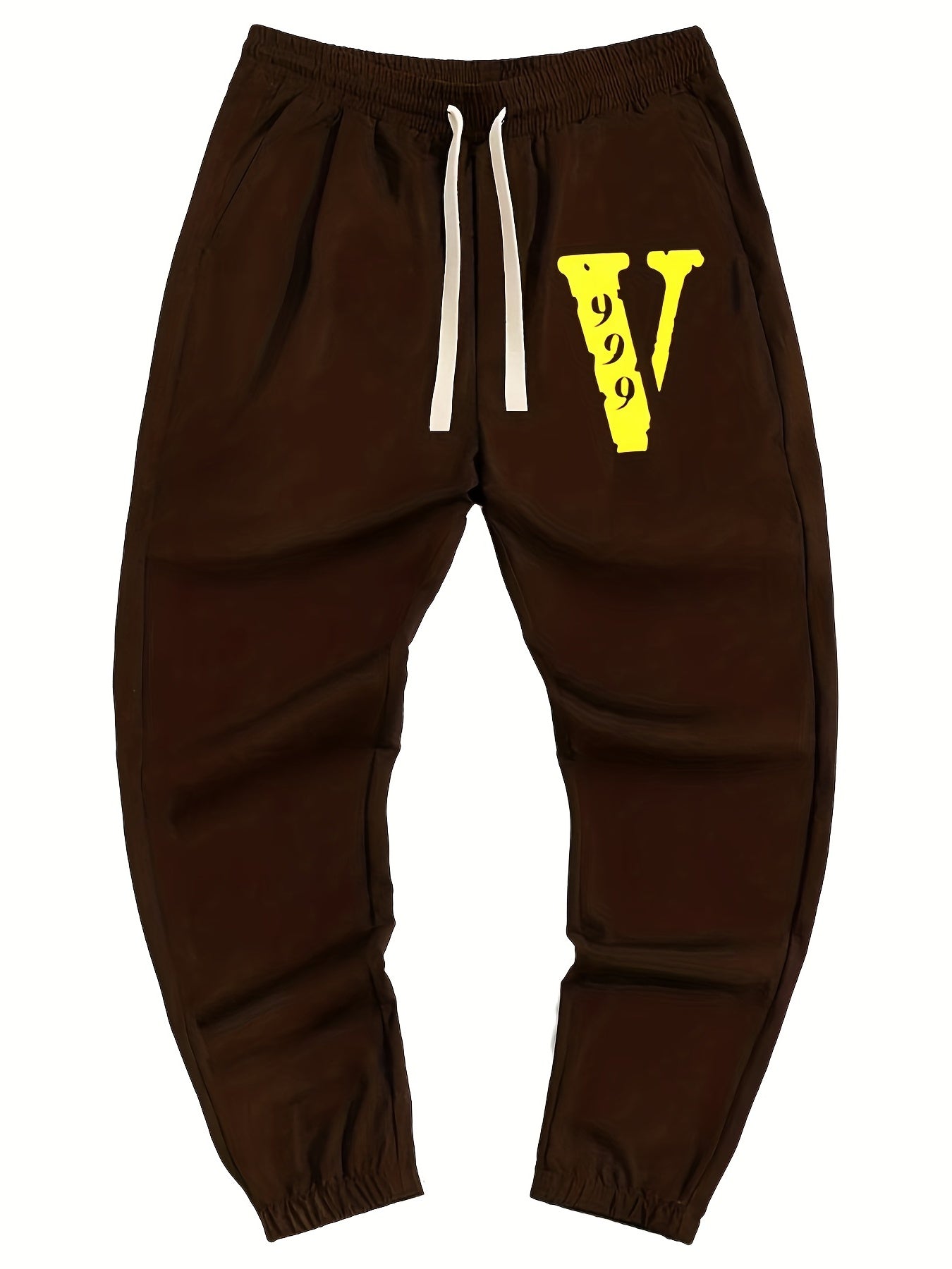 Yellow V Print Men's Drawstring Pocket Sweatpants