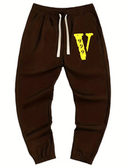 Yellow V Print Men's Drawstring Pocket Sweatpants
