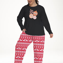 Christmas Pajamas Set Letter Bell Print Long Sleeve Top & Striped Pant