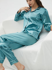 Satin Pajama Set Long Sleeve Top & Pants