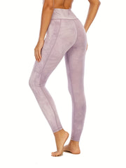 Light Purple Marble Print Yoga Leggings Tummy Control