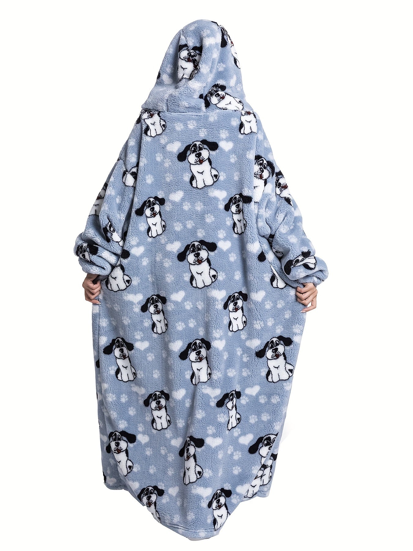 Puppy Pattern Sherpa Fleece Oversized Blanket Hoodie
