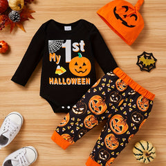 Baby Boys My First Halloween Romper Pumpkin Smiley Print