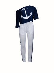 Anchor & Stripe Print Tee & Leggings Set