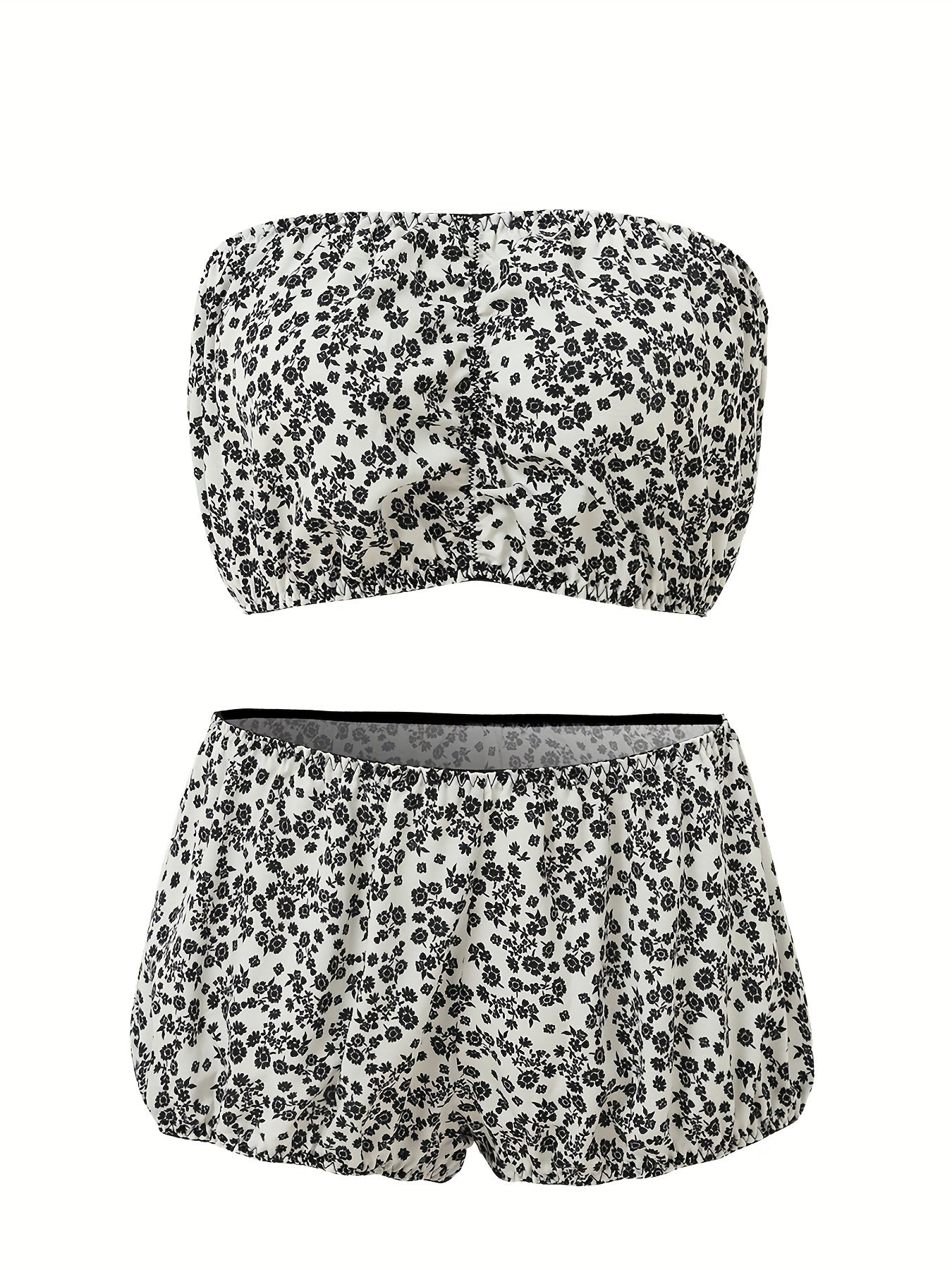 Floral Print Ruffled Bandeau & Brief Set