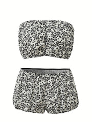 Floral Print Ruffled Bandeau & Brief Set