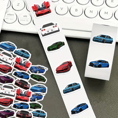 500 Sheets Cartoon Car Sticker Tape, Colorful Sports Car Designs, Self Adhesive