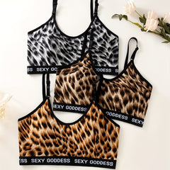 3 Pcs Leopard Print Wireless Bra Stretch Push Up Everyday Lingerie