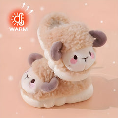 Furry Cartoon Sheep Boys House Shoes - Soft Bottom, Non Slip, Indoor Comfort
