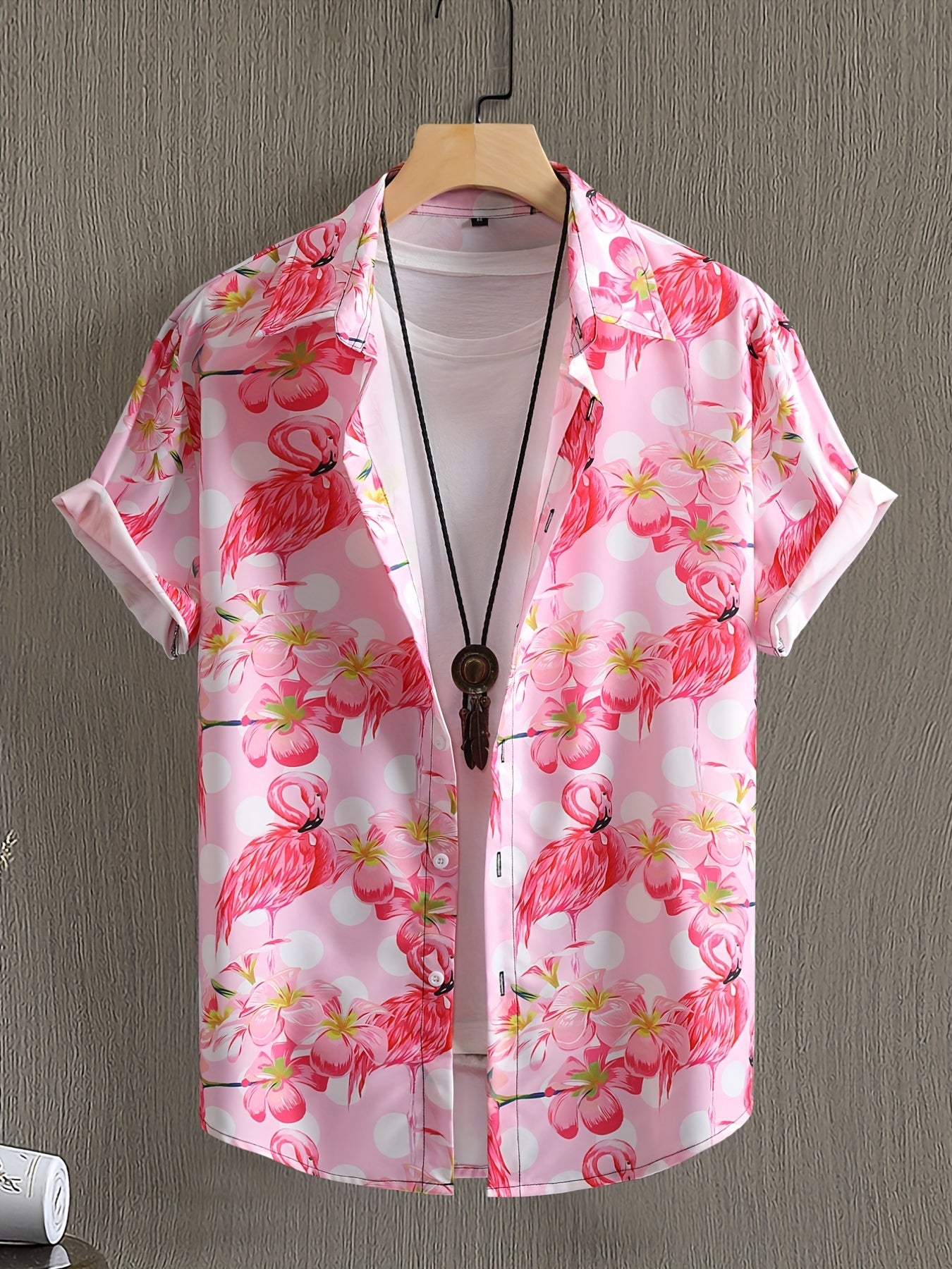 Flamingo Pattern Casual Short Sleeve Hawaiian Shirt for Summer Vacation