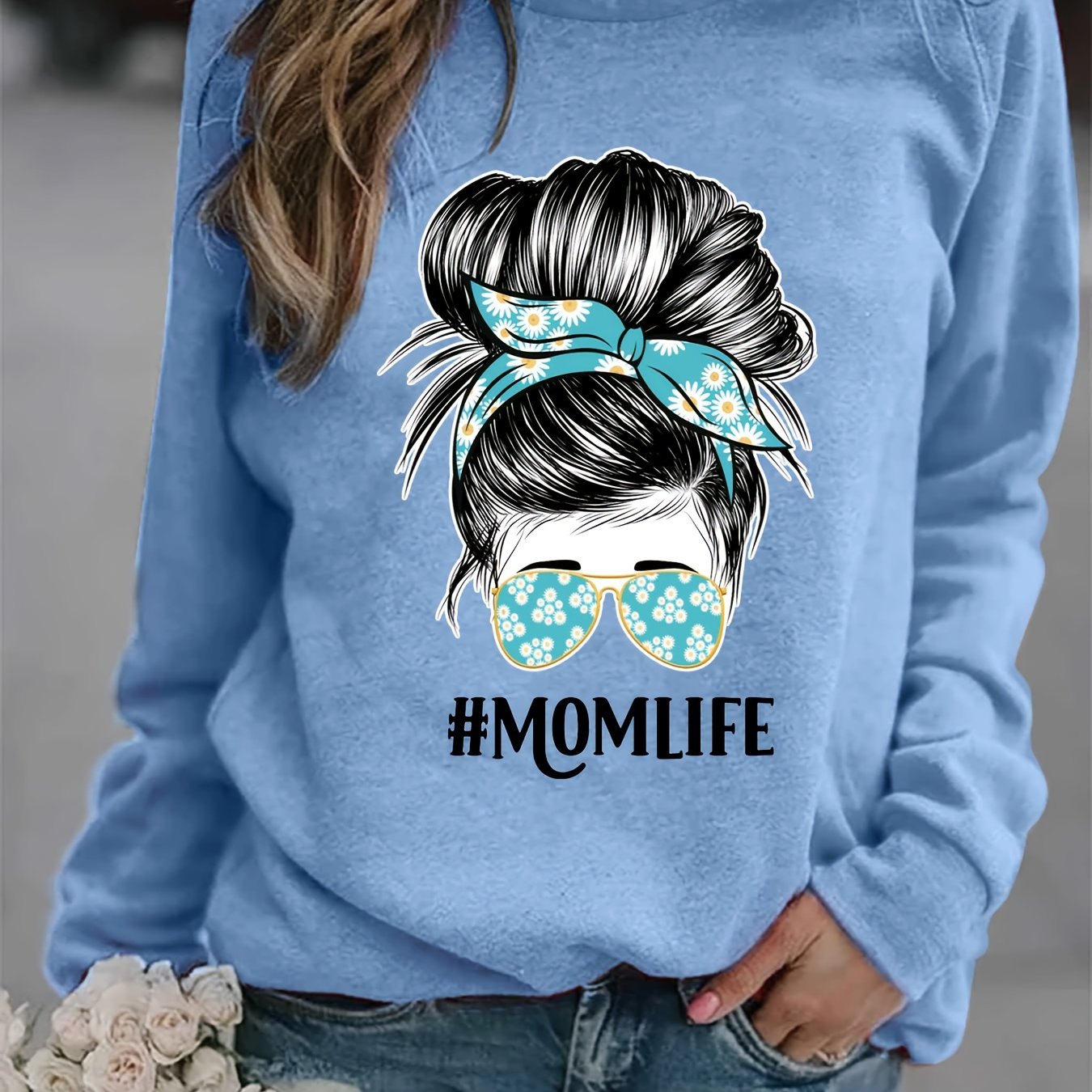 Mom Life Print Loose Sweatshirt Women's