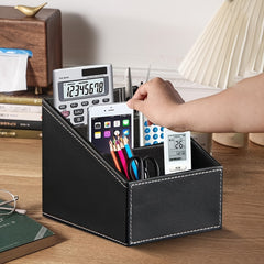 Remote Control Holder Organizer Box 3 Compartments PU Leather Desk Accessories