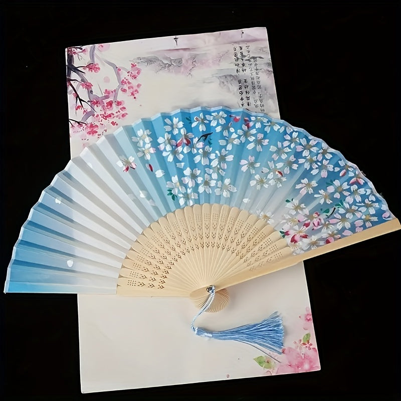 Silky Fan Chinese Style Folding Fan Ornament Floral Pattern Women's Handheld Fan