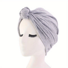 Knotted Pleated Turban Cap Solid Elastic Bonnet Chemo Cap