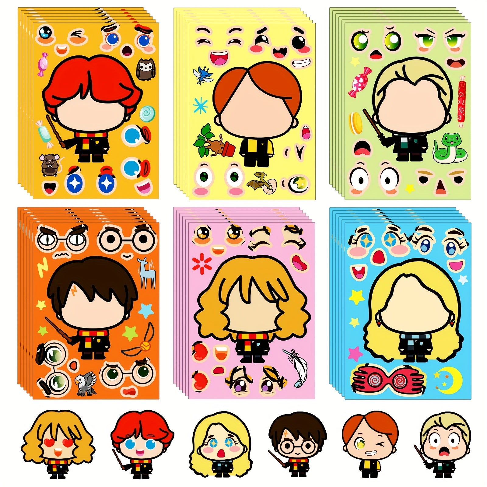 6pcs Make A Face DIY Puzzle Stickers Graffiti Big Head Cartoon Stickers
