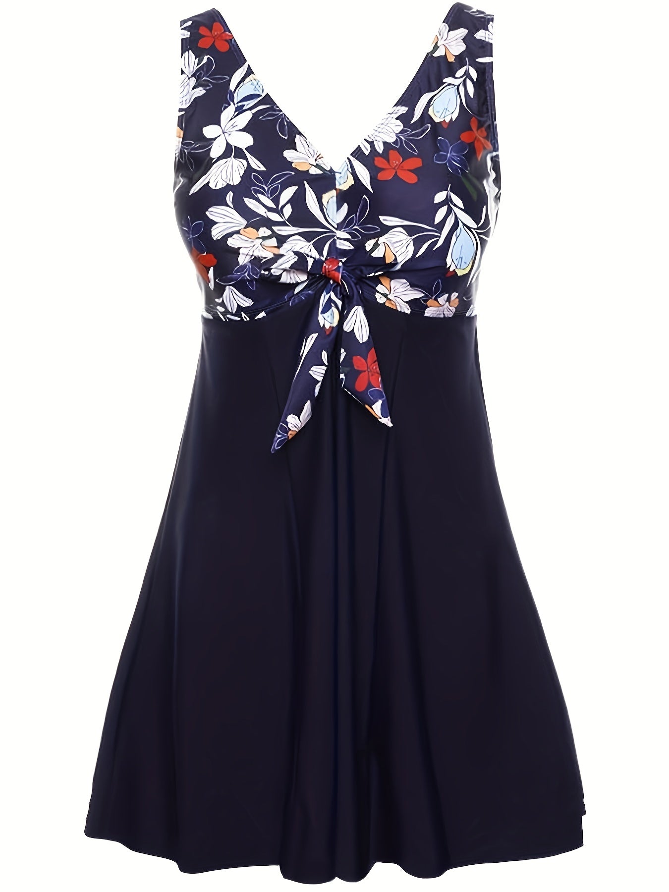 Floral Print Tankini Set with Tie Front Tank Dress & Shorts