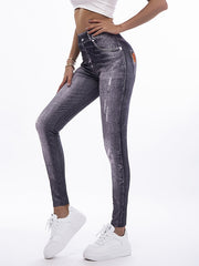 Denim Print Skinny Stretchy Leggings High Waist Lifting Yoga Leggings