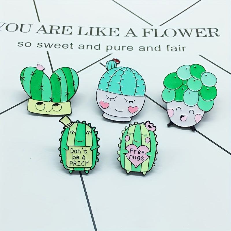 Green Plant Prickly Pear Pattern Brooch Funny Bag Accessories Girls Hat Jewelry