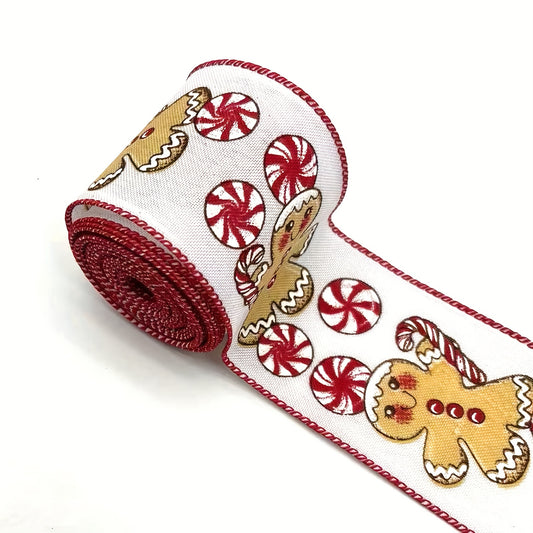 4.57m Christmas Gingerbread Doll Wired Edge Ribbon for Wreaths and Decor