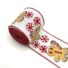 4.57m Christmas Gingerbread Doll Wired Edge Ribbon for Wreaths and Decor