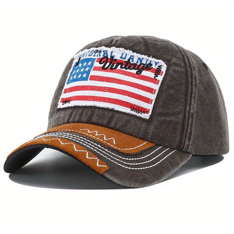 Vintage Distressed Flag Patch Baseball Cap Patriotic Dad Hat