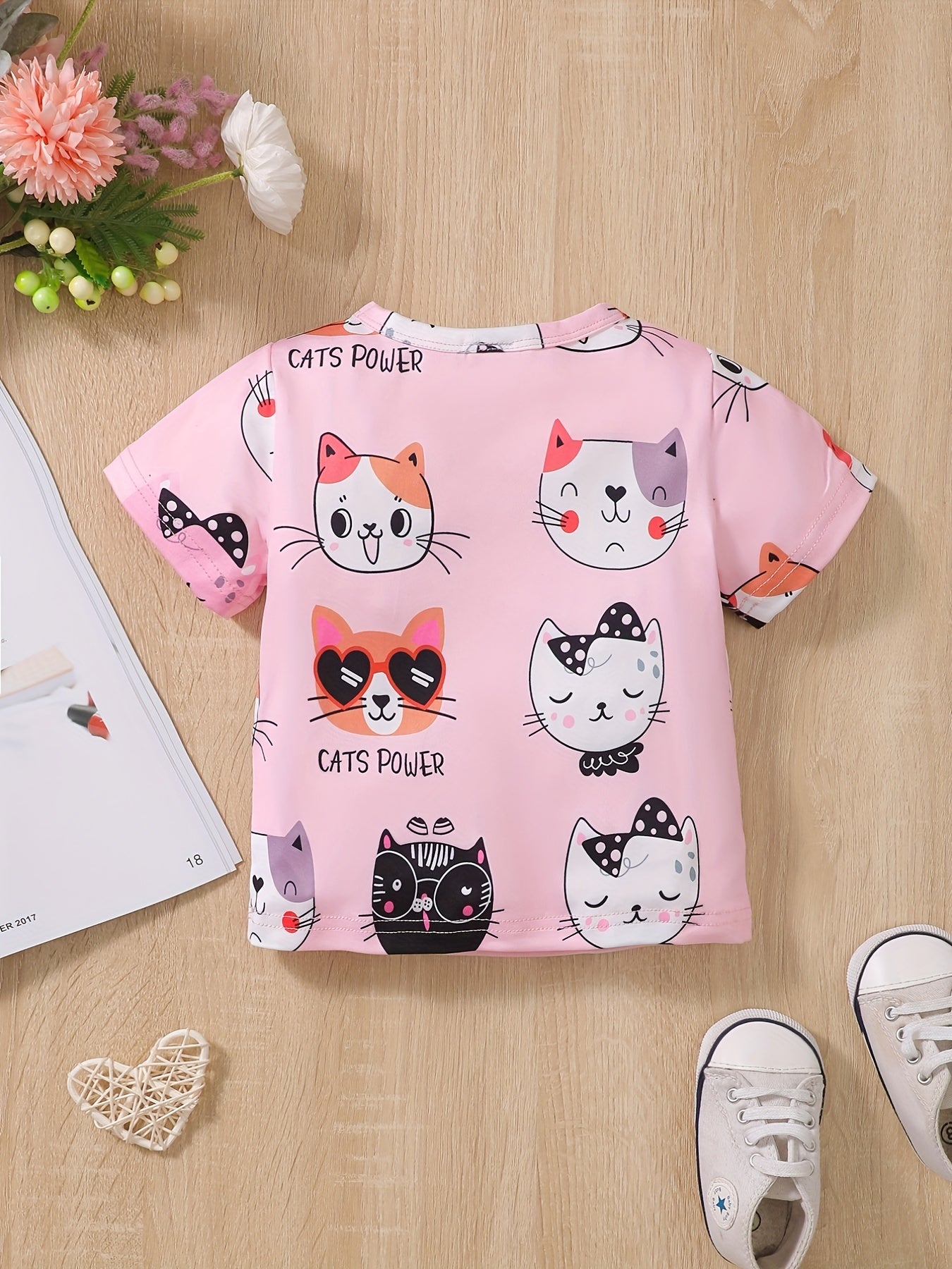 Baby Girls Casual Cat Graphic T-shirt for Summer Holiday