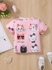 Baby Girls Casual Cat Graphic T-shirt for Summer Holiday