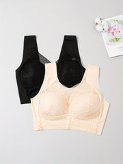 2pcs Lace Wireless Bras Comfortable Full Coverage Women's Lingerie
