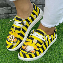 Yellow Striped Flat Shoes Women's Lightweight Casual Shoes