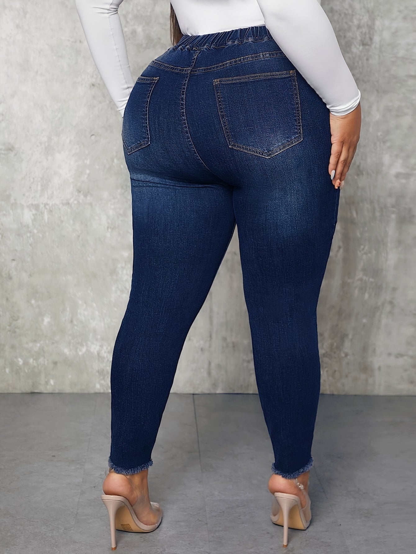 Ripped Fringe Raw Trim Skinny Jeans