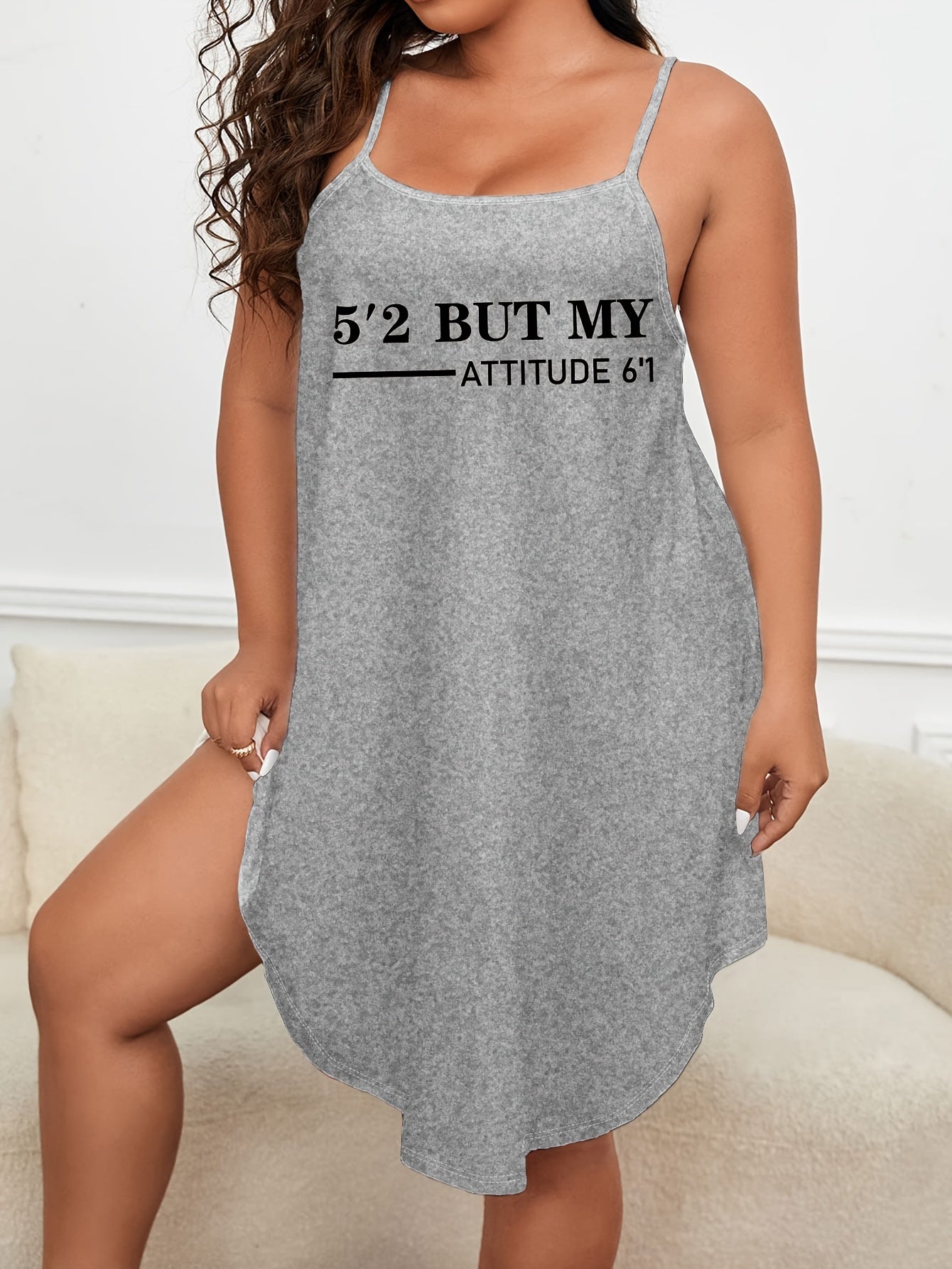 Sexy Lounge Dress Women's Plus Slogan Print Semi Sheer Cami