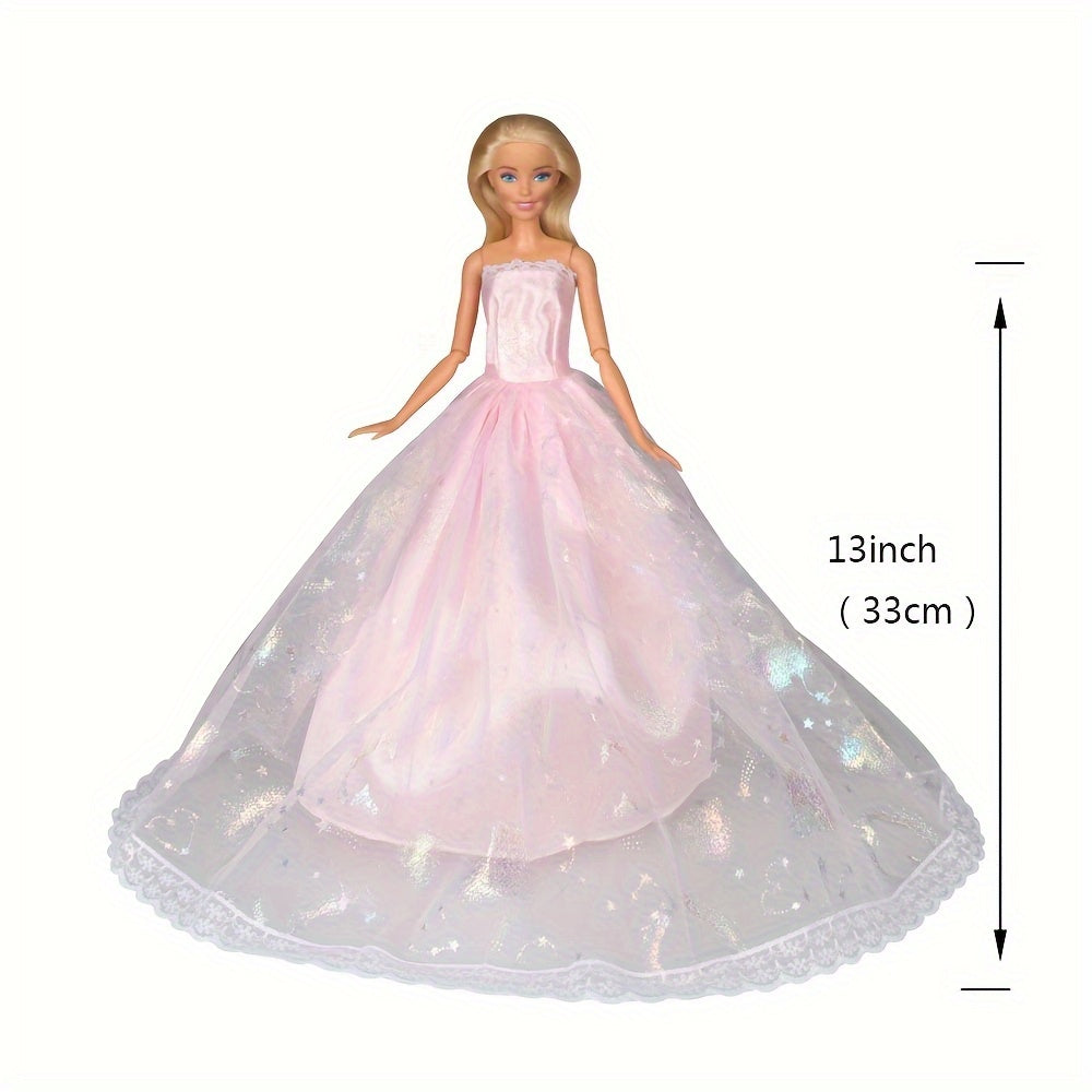 2pcs Doll Dresses Pink Party Skirts with Crown Veil